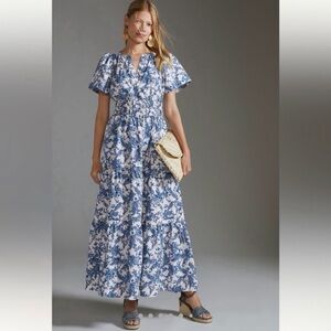 Maeve Blue and White Floral Maxi Dress